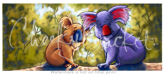 cheekybucket koalas,childrens wall art,colourful kids prints,bedroom wall art,decorative bedroom wall