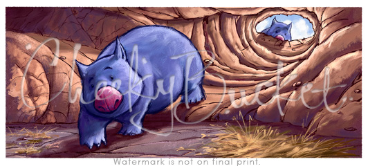 cheekybucket wombat,childrens wall art,colourful kids prints,bedroom wall art,decorative kids animal prints