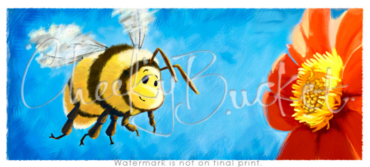 cheekybucket bumbly bee,childrens bee wall art,colourful kids prints,decorative kids animal prints