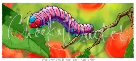 cheekybucket munchity scrunchity,childrens caterpillar wall art,colourful kids prints,decorative kids animal prints