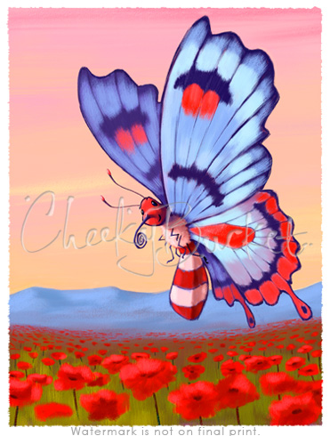 cheekybucket butterfly,childrens butterfly wall art,colourful kids prints,decorative kids animal prints