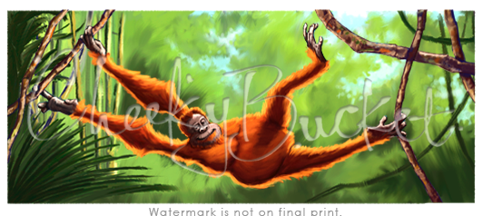 cheekybucket orangutan,childrens orangutan wall art,colourful kids prints,bedroom wall art,decorative kids animal prints
