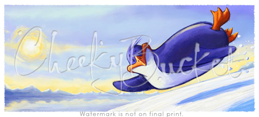 cheekybucket penguin,childrens penguin wall art,colourful kids prints,bedroom wall art,decorative kids animal prints