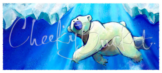 cheekybucket polar bear,childrens polar bear wall art,colourful kids prints,bedroom wall art,decorative kids animal prints