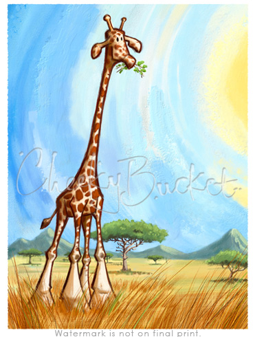 cheekybucket giraffe,childrens giraffe wall art,colourful kids prints,bedroom wall art,decorative kids animal prints