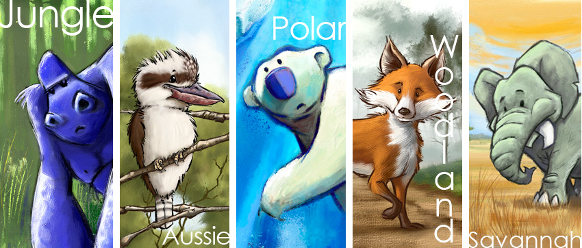 polarbear,fox,elephant,kookaburra,gorilla,cheekybucket